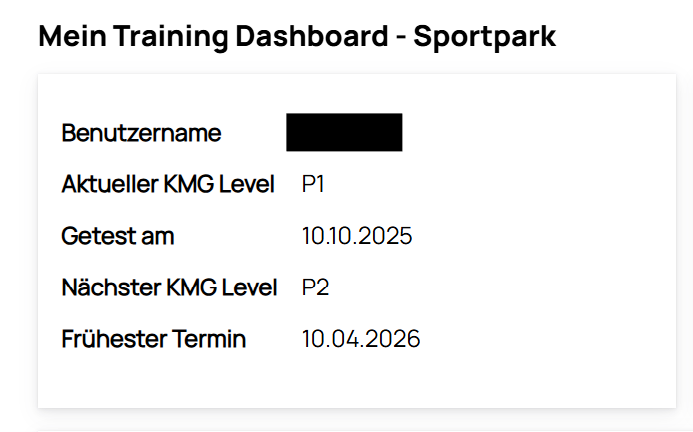 Mein Training Dashboard Level Anzeige